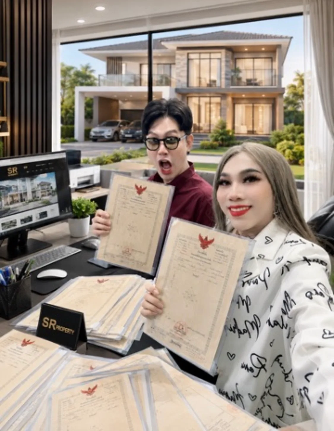 ทีมงาน SR Beseder ถือโฉนดที่ดินที่สำนักงาน